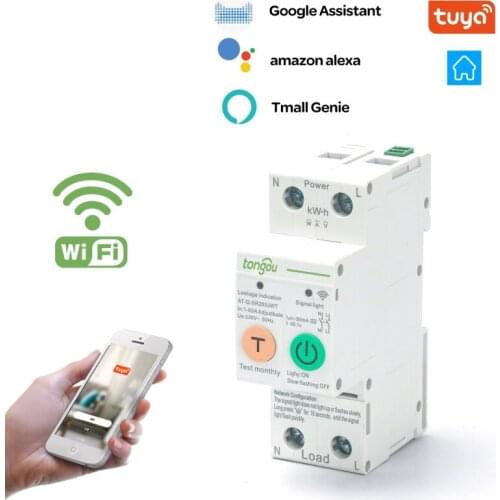 Tuya Smart 2P WIFI Circuit Breaker Energy Meter Kwh Metering Monitoring Timer Relay with Leakage Protection 1-63A adjustable