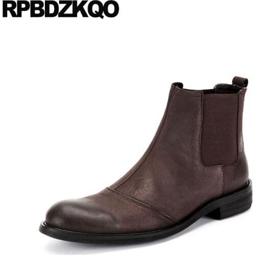 Party Ankle Chunky Boots Fall Dress Formal Brown Slip On Retro Winter Full Grain Faux Fur Short Chelsea Designer Mens Shoes