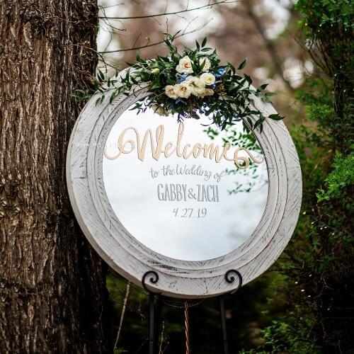 Welcome Mirror Decals Custom Groom & Bride Name Date Vinyl Lettering Welcome Sign Wedding Stickers Removable LC1769