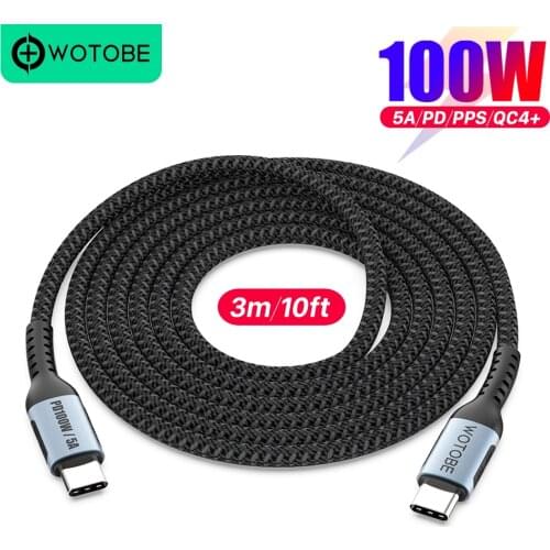 WOTOBE 100W USB C to Type C Cable PD 5A Fast Charging USB-C Cord Type-C Charger For DLEE HP Xiaomi Samsung S21 Macbook iPad Pro