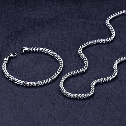 316L Stainless Steel Jewelry Set 4MM Chain Necklace & Bracelet For Men Hip Hop Rock Titanium Steel Jewelry drop shipping
