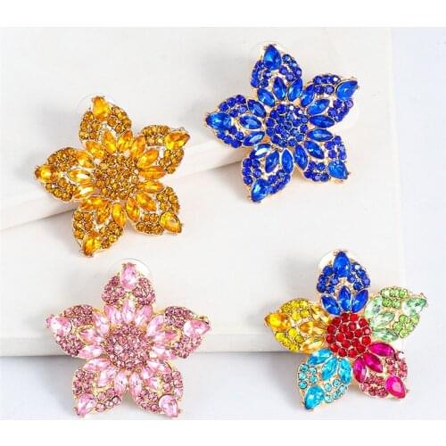 New Colorful Sweet Cute Flower Crystal Temperament Geometric Shiny Zircon Earrings Statement Earrings for Women Girl Pendientes