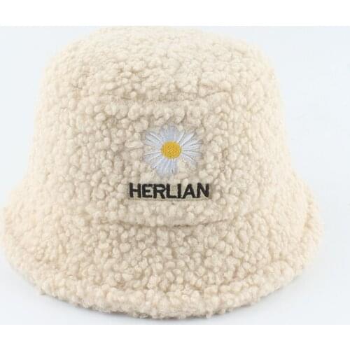 Faux Fur Winter Hats For Children Warm Fishing Bucket Hat New Daisies Cap Girls 2020