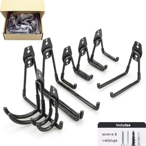 1pc Wall Mounted Heavy Duty Hook w/screws Organizer Iron 2-Hangers Sturdy Garage Storage Kitchen Rack Ladder/Chair/Bike