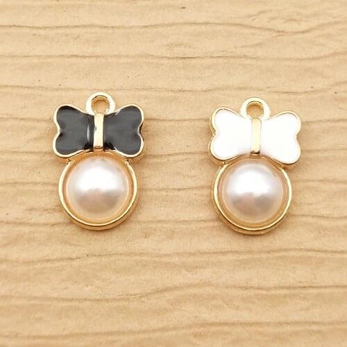 10pcs 10x15mm pearl bowknot charms enamel charm for jewelry making and crafting charm fashion pendant
