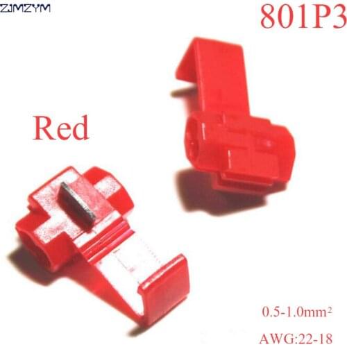 10pcs/lot 801P3 Red or 802P3 Blue Scotch Lock Quick Splice Crimp Terminal G12 22-18AWG 18-14AWG Hard Soft 0.5-1.0 Wire Connector