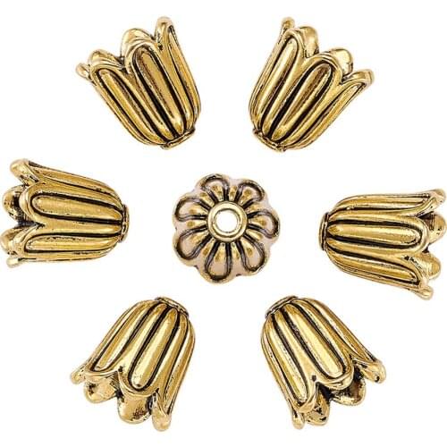 20Pcs Antique Golden Tibetan Style Alloy Flower Bead Caps, Cadmium Free & Lead Free & Nickel Free, 10x10mm, Hole: 1mm