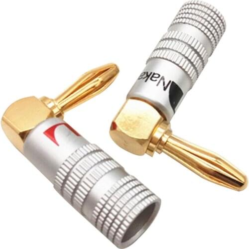 90 Degree 4mm Right Angle Copper Banana Plug Musical Speaker Cable Connector