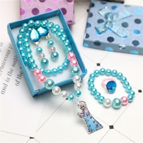 5pcs/lot Girls Elza Dress up Accessories Necklace Ring Earring Bracelet Kids Jewelry Princess Toys