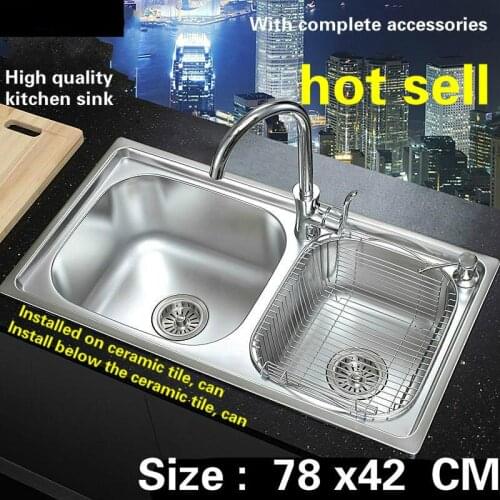 Free shipping Deluxe kitchen sink 0.8 mm thick food grade 304 stainless steel double-groove high-end hot sell 780 x420 MM