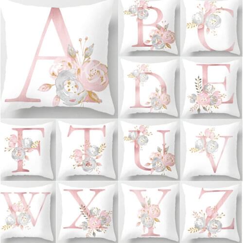 Pillow Letters Pink Floral Decorative Cushions Pillowcase Polyester Cushion Cover Throw Pillow Sofa Decoration Pillowcover Pink