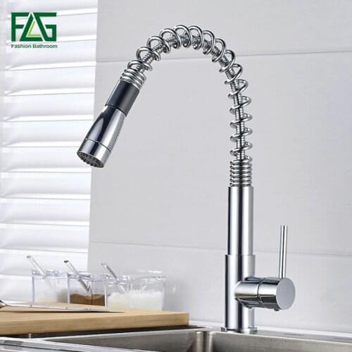 FLG Pull Out Kitchen Faucets Deck Mounted Single Handle Hole Chrome 360 Degree Rotating Pull Kitchen Mixer Tap Torneira 160-33C
