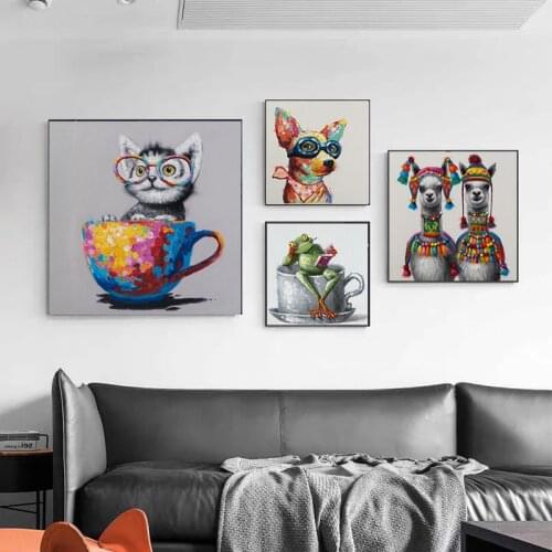 Graffiti Cat Dog Frog Alpaca Canvas Painting Abstract Animal Posters and Prints Wall Art Picture For Living Room Home Decor