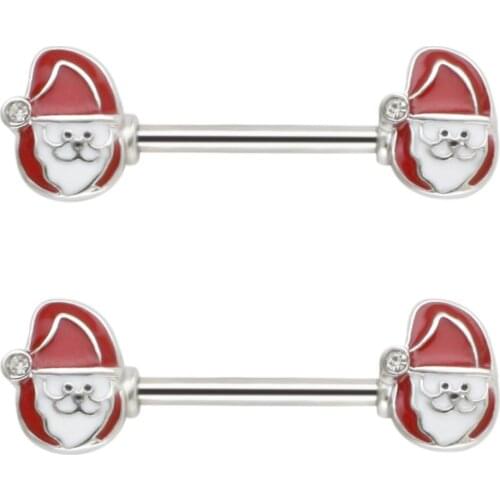 JHJT 2PCS Nipple Rings Barbell 14G 316L Surgical SS Santa Claus Nipple Piercing Body Piercing