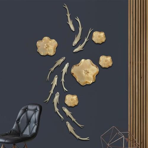 Creative 3D Stereo Resin Gold Lotus Leaf Fish Embossed Wall Decoration Crafts Home Livingroom Wall Sticker Mural Ornament Decor