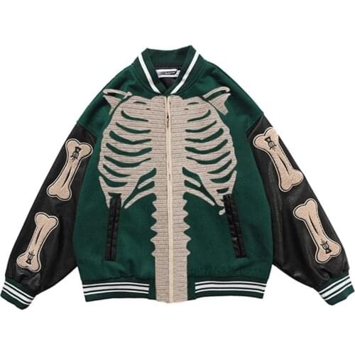 Harajuku stitching fashion youth baseball shirt jacket mens skull hip-hop streetwear bomber jacket mens jacket men winter coat