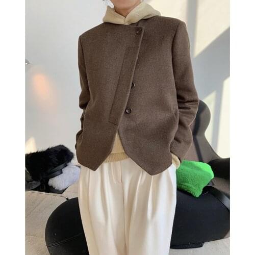 Obrix Stylish Female Autumn Spring Single Breasted Jacket Casual Style Solid Color Wool Short Coat For Women