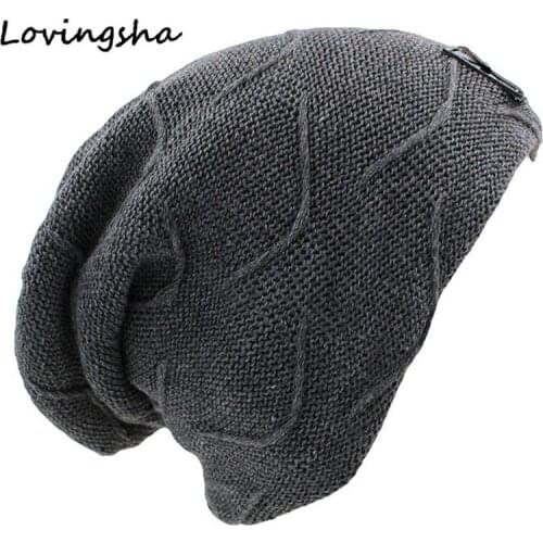 LOVINGSHA Skullies Bonnet Winter Hats For Men Women Beanie Mens Winter Hat Caps Faux Fur Warm Baggy Knitted Hat Beanies Knit