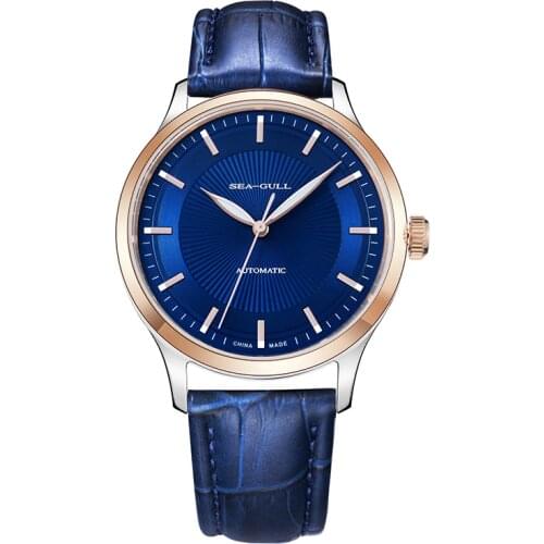 Seagull mechanical wristwatch roman numerals blue dial exhibition case back Seagull ST16 movement 5116/5117 mens watch