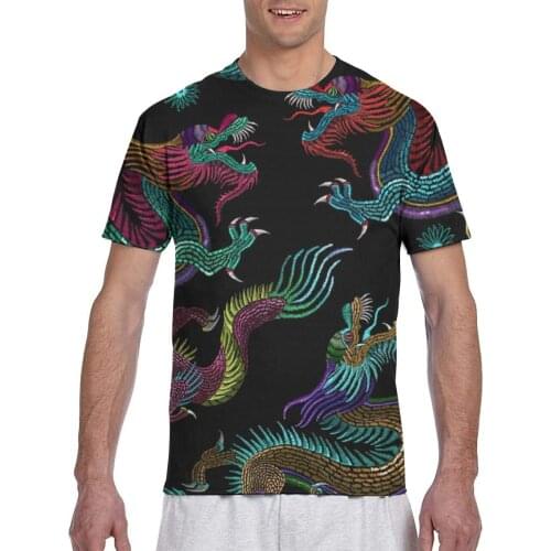 Embroidery Chinese Dragons Fashion T-shirt Men 2020 Summer Crew Neck Mens Tshirt Tee Shirts