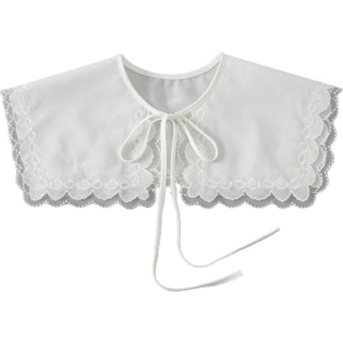 H9ED Fashion Women False Collar Geometric Pattern Embroidery False Collar Tie Summer Outfit Accessories Exquisite Decoration