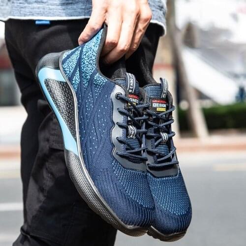 Mens Steel Toe Safety Shoes Lightweight Breathable Anti-smashing Anti-puncture Anti-static Protective Work Boots Dropshipping