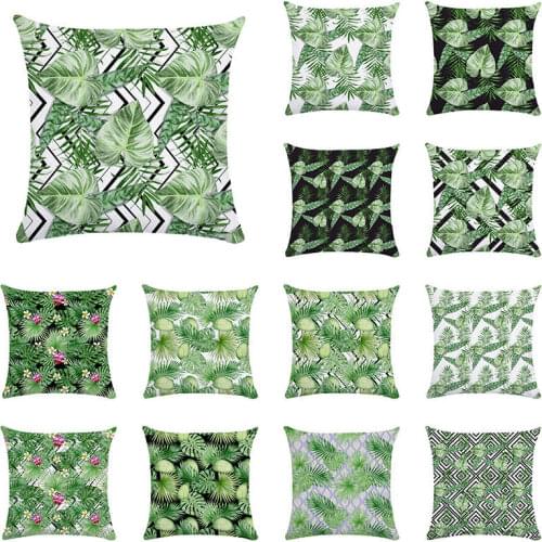 Tropical Green Plant Palm Leaf Leaves Monstera Printed Pillow Cushion Cover For Sofa Home Almofadas Decorative Pillowcase TP82