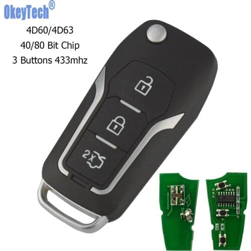 OkeyTech 3 Buttons Remote Car Key For Ford Focus 2 3 mondeo Fiesta 4D60 Chip Folding Flip Car Key Fob Blank Uncut Blade