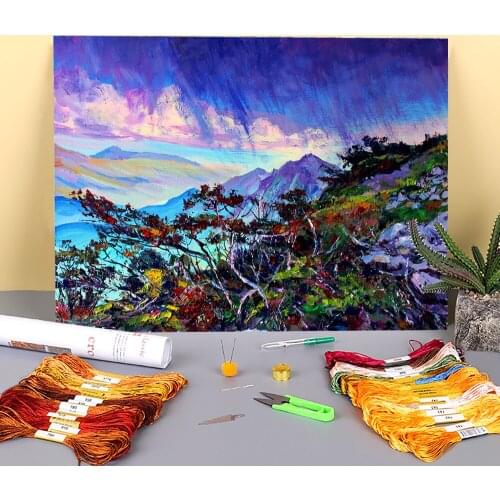 Landscape Sudden Rain Printed Canvas 11CT Cross-Stitch DIY Embroidery Set DMC Threads Handmade work Handicraft Counted
