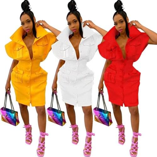 LINLING Womens Sexy Dress Slit Summer Slim Fit Demin Bodycon Midi Dress Pocket Shrink Waist Button Dress Maxi Dresses for Women