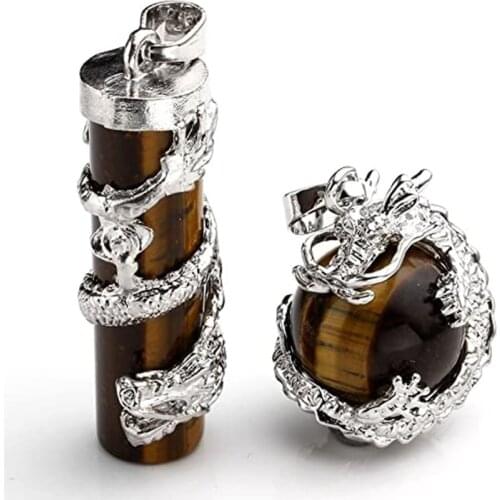 2pcs/lot Natural Stone Dragon Ball Dragon Pillar Pendants Crystal Pendant Necklace Healing Energy Pendulum Charms Jewelry Gift