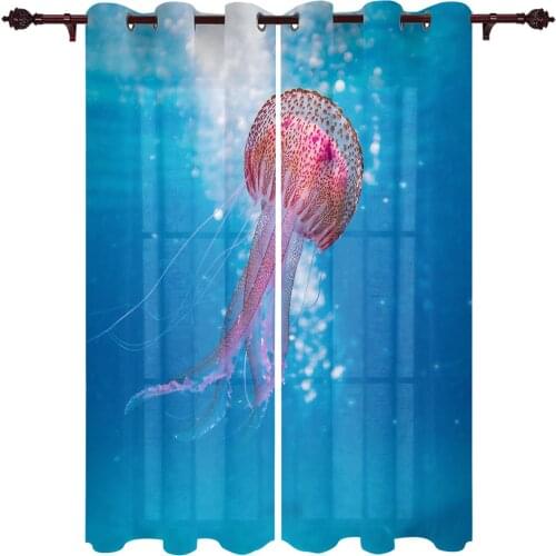 Polyester Curtain Sea Jellyfish Red Kitchen Room Curtains In The Modern Living Room Bedroom Dining Room Translucent Curtain