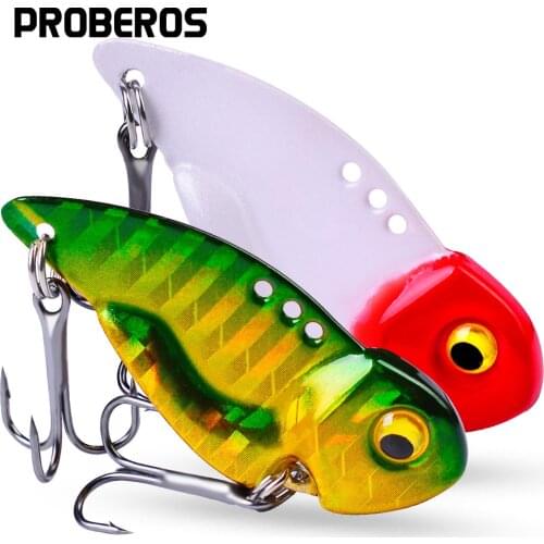 Proberos 1PCS VIB Lures Minnow 5g 8g 14g 20g 3D Eyes Spoon Spinner Fishing Lure Hard Bait Fishing Tackle with Treble Hooks