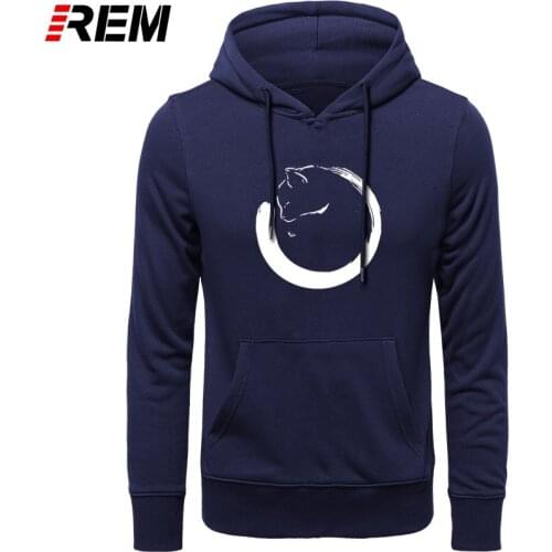REM Ink Cat Cool Digital Print Cute Animal White Tops High Quality Cotton Hoodies, Sweatshirts