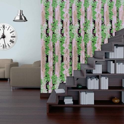 Peel and Stick Removable Wallpaper Faux Wood and Green Leaf Leaf and Wood Plank Self Adhesive Wallpaper Vinyl Film
