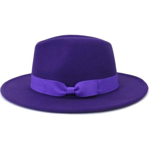Lavender bowknot fedoras wide brim hat Panama felt hat jazz hat church top cap british women fedoras hats for men шляпа женская