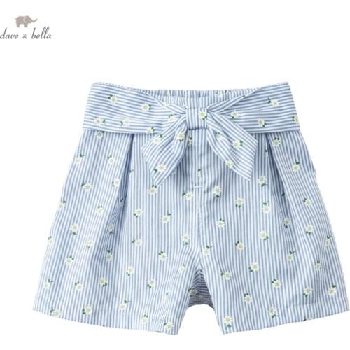 DB17425 dave bella summer baby girls fashion bow floral striped shorts children kids girl cute pants infant toddler trousers