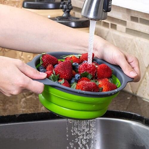 Foldable Silicone Colander Fruit Vegetable Washing Basket Strainer With Handle Colander Strainer Kitchen Tools