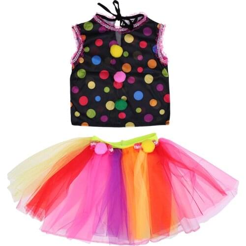 Funny Comedy Clown Costume Girls Princess Rainbow Tutu Lace Dress Fancy Dress