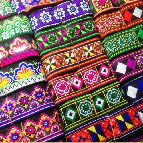 Factory Customized Mixed Ethnic Style Webbing 2" 5cm 8Yards Polyester Woven Jacquard Ribbon For Clothing Cuff Belt Accessories