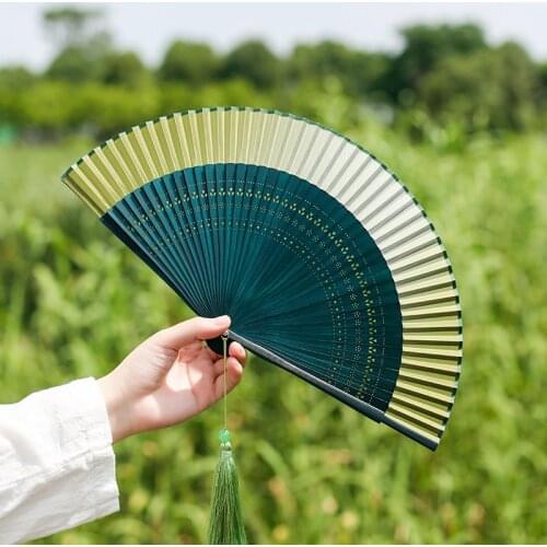 Narrow Edge Gradient Fan Summer Folding Fan Womens Ancient Style Fan Hanfu Folding Fan Portable Ancient Style Fan Folding Fan