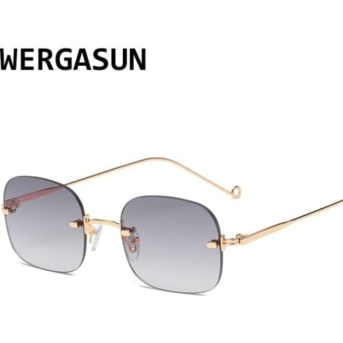 WERGASUN Vintage Unique Rimless square Sunglasses Women Candy Colors Clear Lens Eyewear Brand Designer Men Sun Glasses