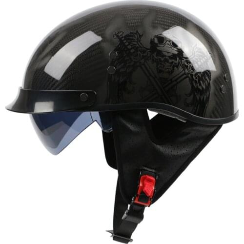 Vintage Carbon Fiber Motorcycle Helmet with Inner Lens Carbon Motorbike Motocross Vintage Jet Helmet 1/2retro Half Helmet