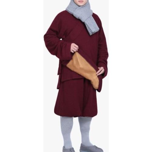High quality winter warm cashmere Buddhist zen clothing shaolin monk kung fu martial arts uniforms lohan arhat suits blue/grey
