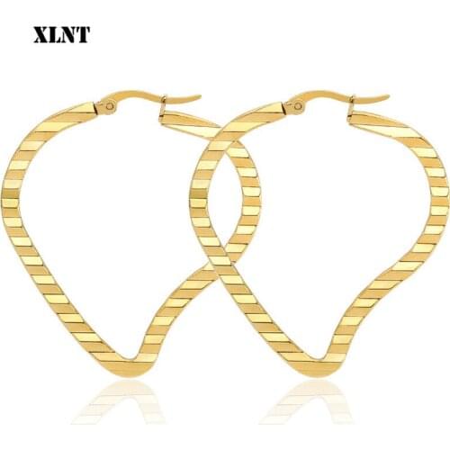 XLNT Gold Silver Color Heart Hoop Earrings For Women Big Circle Loop Earring Twisted Geometric Earings Metal Jewellery
