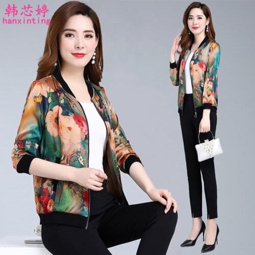 2020 Jacket Women Flowers Zipper Up Retro Coat Spring Summer Long Sleeve Basic Plus Size Short Biker Jackets Female W10