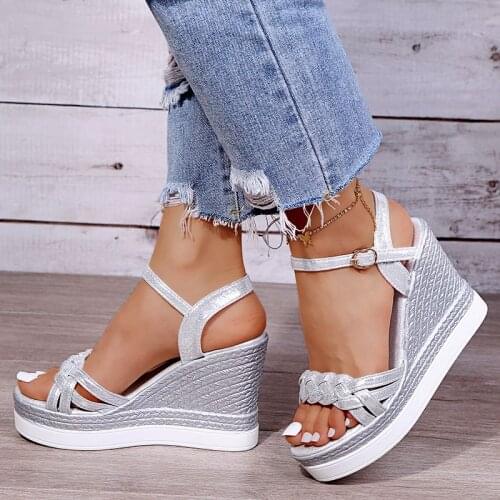 Women Summer Wedge Sandals Female Weave Platform Bohemia High Heel Sandals Fashion Ankle Strap Open Toe Ladies Shoes