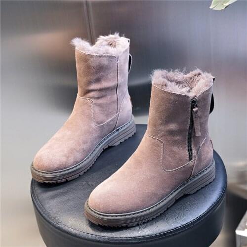 AARDIMI 2021 Women Winter Snow Boots Cow Suede Plush Ladies Rubber Boots Shoes Woman Flat With Ankle Shoe Female Hamade Footwear
