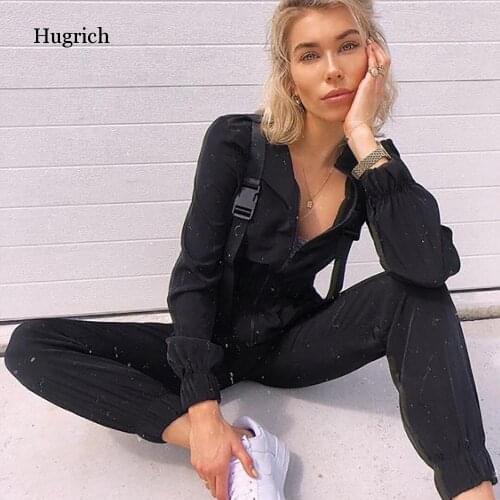 Women Loose Jumpsuit Romper High Waist Zipper Button Patchwork Jumpsuit Casual Autum Long Sleeve Jumpsuit Female Overalls