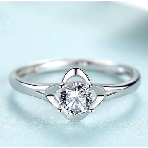 Four-leaf Clover S925 Sterling Silver Rings for Women Unique Engagement Wedding Diamond Jewelry Gift Cute Romantic Trendy Design